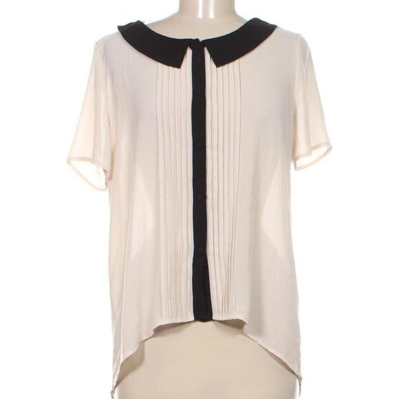 Forever 21 Champagne Peach Chiffon Peter Pan Collar Pleated Top - Picture 1 of 1